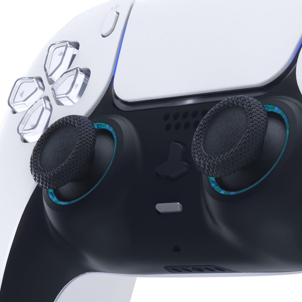 eXtremeRate Custom Replacement Accent Rings for PS5 Controller - Clear Cyan Blue