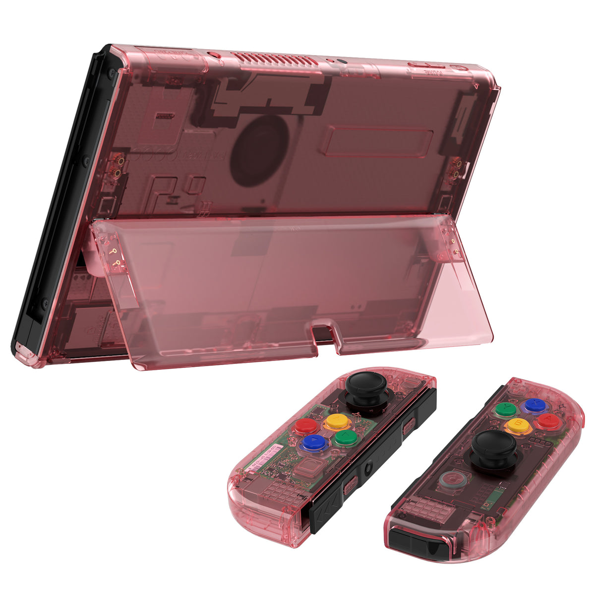 eXtremeRate Custom Replacement Full Set Shell with Buttons for Nintendo Switch OLED - Crystal Cherry Pink