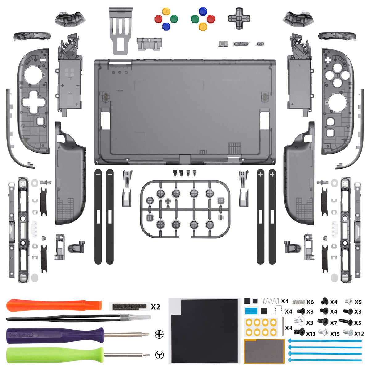 eXtremeRate D-Pad Version Replacement Full Set Shells with Buttons for Nintendo Switch 2 - Deluxe Version - Clear Slate Black