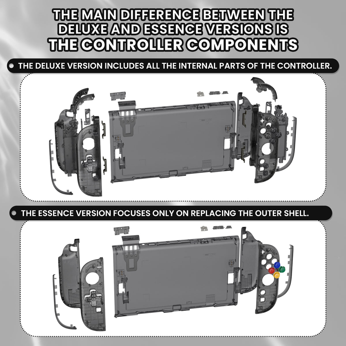 eXtremeRate D-Pad Version Replacement Full Set Shells with Buttons for Nintendo Switch 2 - Deluxe Version - Clear Slate Black