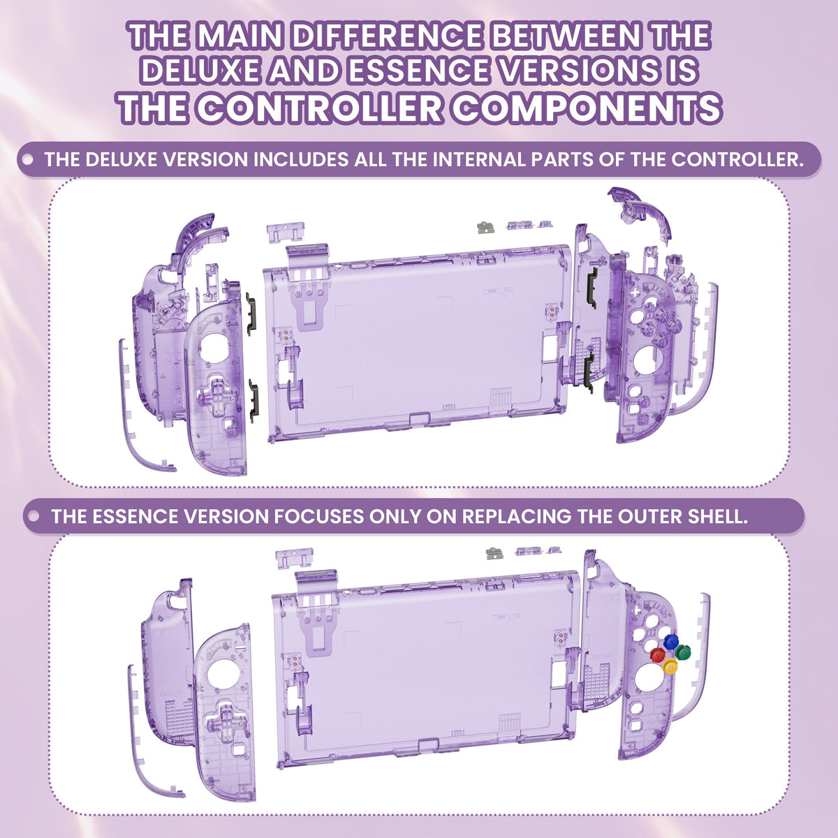 eXtremeRate D-Pad Version Replacement Full Set Shells with Buttons for Nintendo Switch 2 - Essence Version - Clear Atomic Purple eXtremeRate