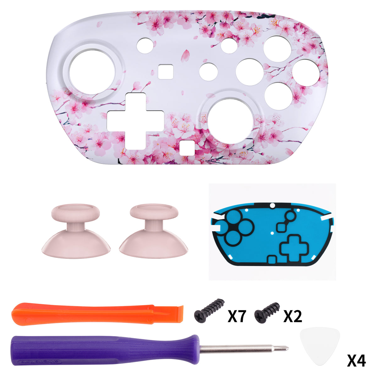 eXtremeRate DIY Replacement Faceplate Shell with Thumbsticks for Nintendo Switch 2 Pro Controller - Cherry Blossom Whisper