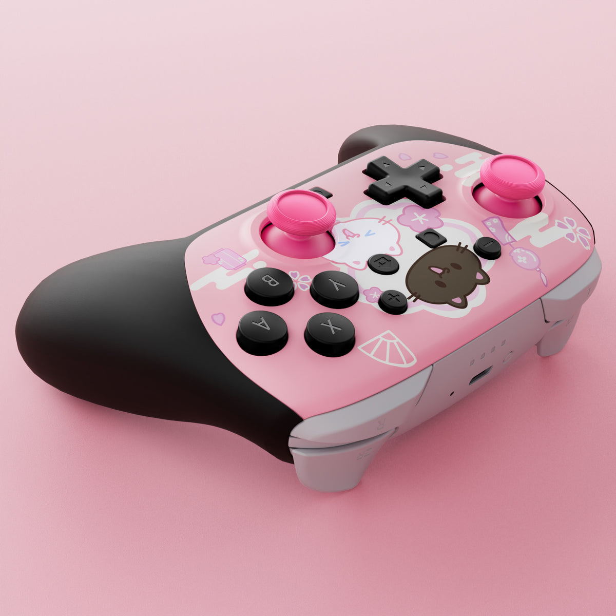 eXtremeRate DIY Replacement Faceplate Shell with Thumbsticks for Nintendo Switch 2 Pro Controller - Cherry Blossoms Kitten