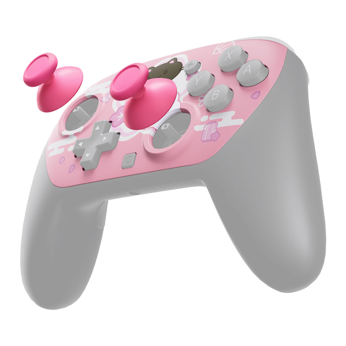 eXtremeRate DIY Replacement Faceplate Shell with Thumbsticks for Nintendo Switch 2 Pro Controller - Cherry Blossoms Kitten