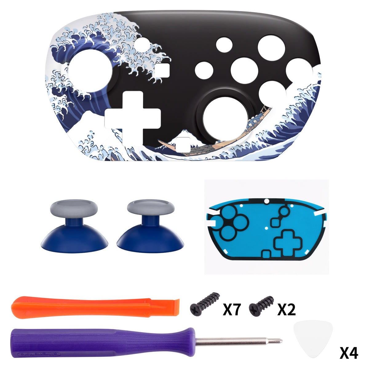 eXtremeRate DIY Replacement Faceplate Shell with Thumbsticks for Nintendo Switch 2 Pro Controller - The Great Wave Off Kanagawa