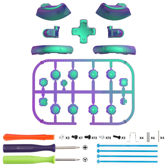 eXtremeRate DIY Replacement Full Set Buttons for Nintendo Switch 2 - Chameleon Green Purple eXtremeRate