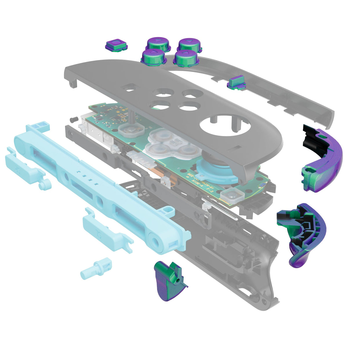 eXtremeRate DIY Replacement Full Set Buttons for Nintendo Switch 2 - Chameleon Green Purple eXtremeRate