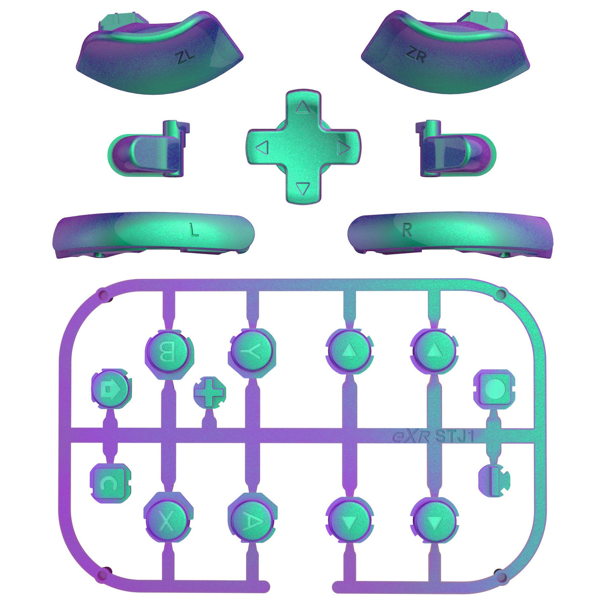 eXtremeRate DIY Replacement Full Set Buttons for Nintendo Switch 2 - Chameleon Green Purple eXtremeRate