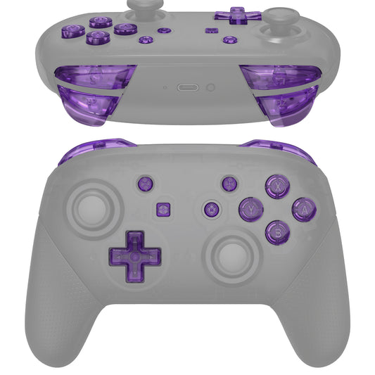 eXtremeRate DIY Replacement Full Set Buttons for Nintendo Switch Pro Controller - Crystal Clear Atomic Purple