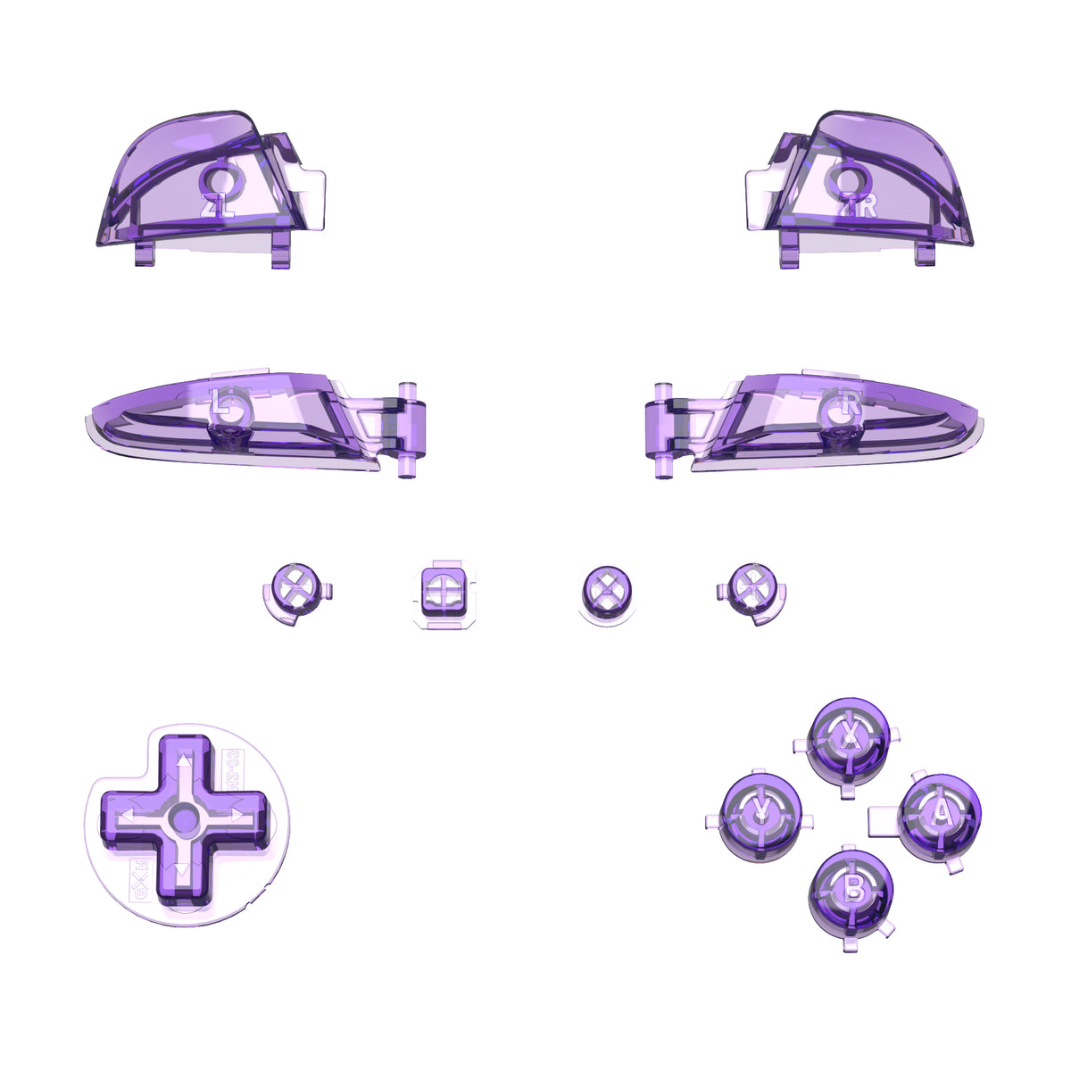 eXtremeRate DIY Replacement Full Set Buttons for Nintendo Switch Pro Controller - Crystal Clear Atomic Purple