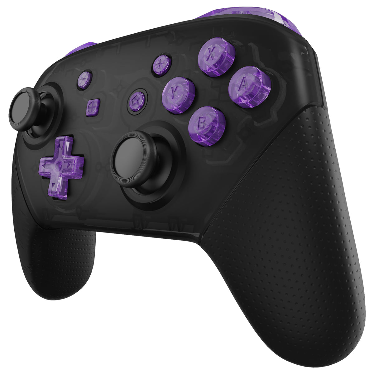 eXtremeRate DIY Replacement Full Set Buttons for Nintendo Switch Pro Controller - Crystal Clear Atomic Purple