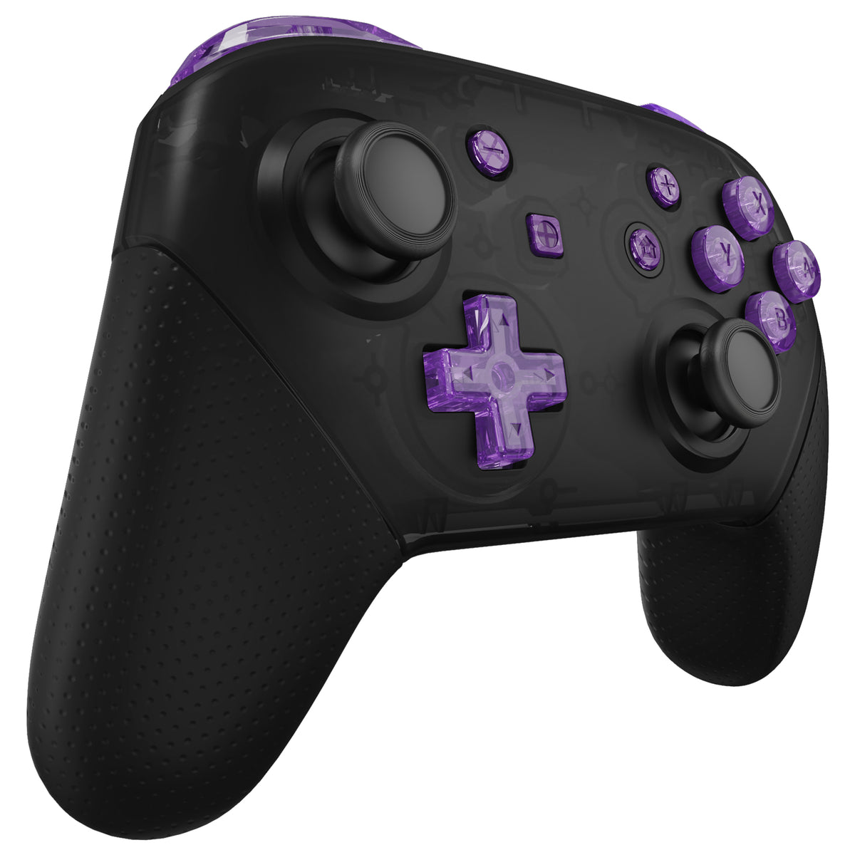 eXtremeRate DIY Replacement Full Set Buttons for Nintendo Switch Pro Controller - Crystal Clear Atomic Purple