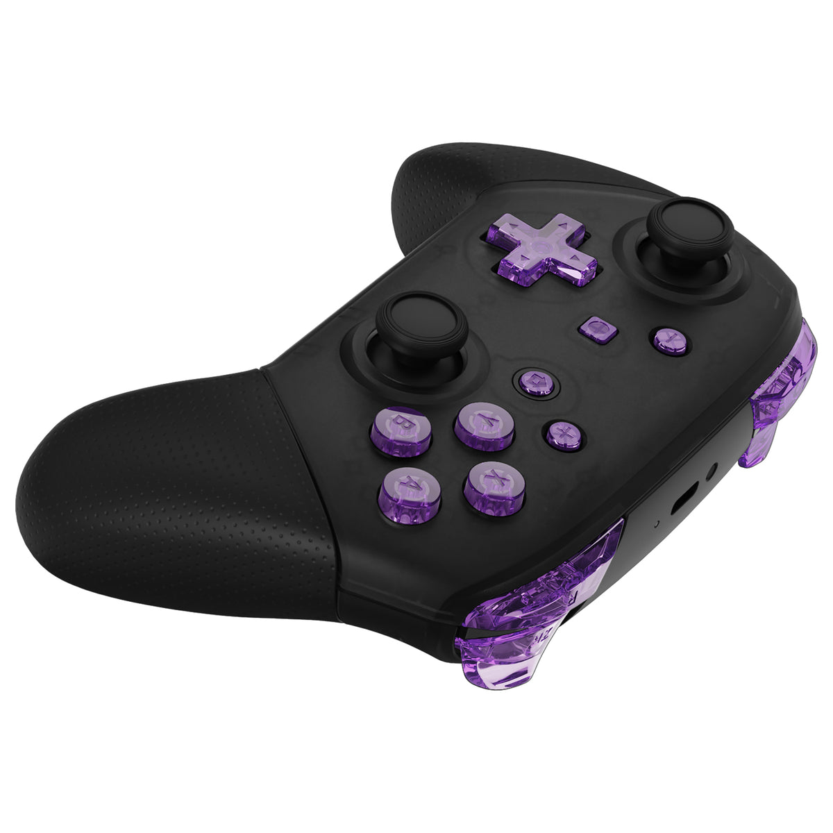 eXtremeRate DIY Replacement Full Set Buttons for Nintendo Switch Pro Controller - Crystal Clear Atomic Purple