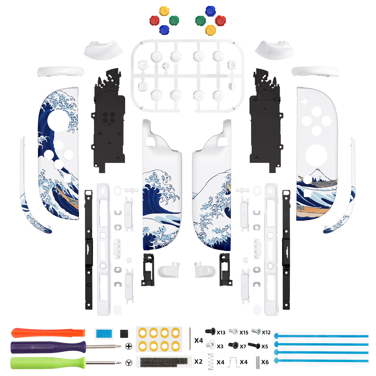 eXtremeRate DIY Replacement Full Set Shell Case with Buttons for Joycon 2 of Nintendo Switch 2 - Deluxe Version - The Great Wave