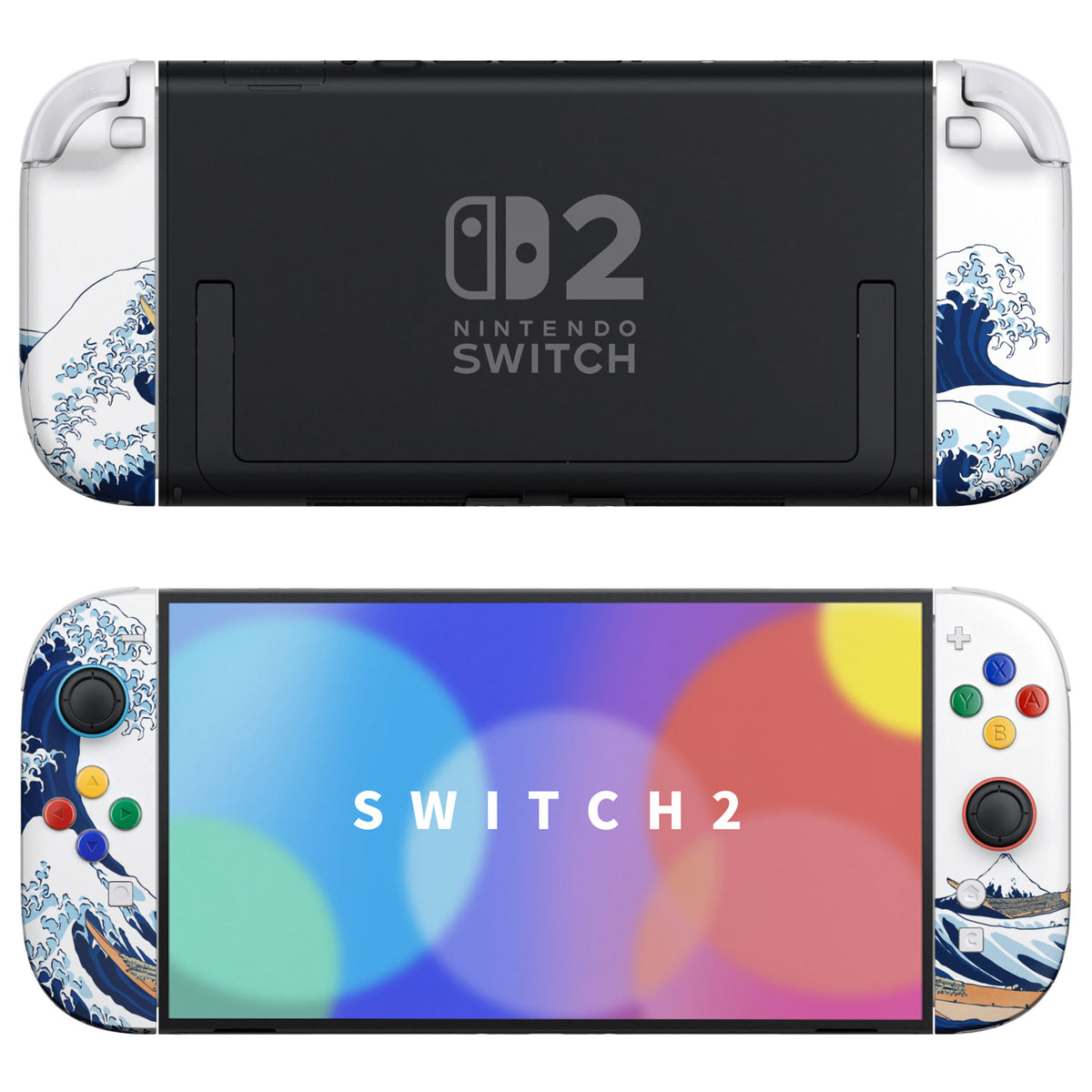 eXtremeRate DIY Replacement Full Set Shell Case with Buttons for Joycon 2 of Nintendo Switch 2 - Deluxe Version - The Great Wave