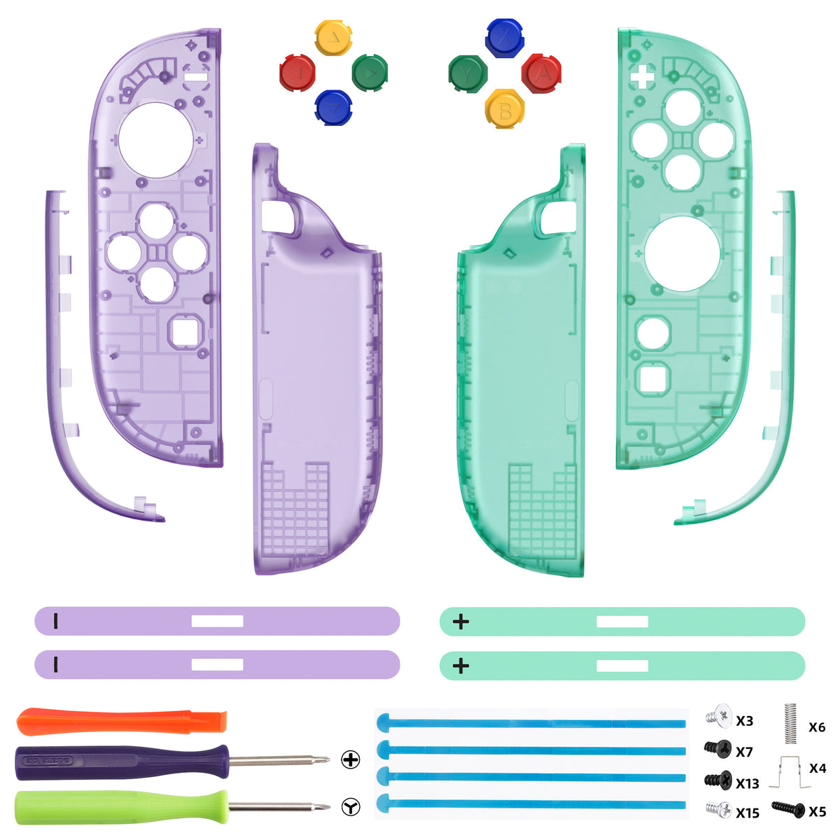 eXtremeRate DIY Replacement Full Set Shell Case with Buttons for Joycon 2 of Nintendo Switch 2 - Essence Version - Clear Purple & Green
