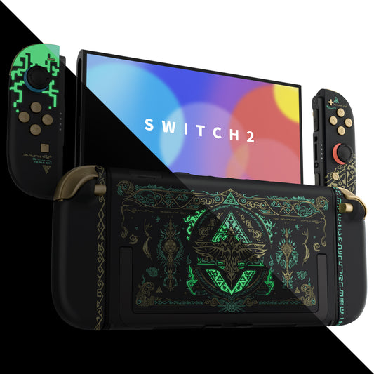 eXtremeRate DIY Replacement Full Set Shells with Buttons for Nintendo Switch 2 - Deluxe Version - Glow in Dark - Totem of Kingdom Black