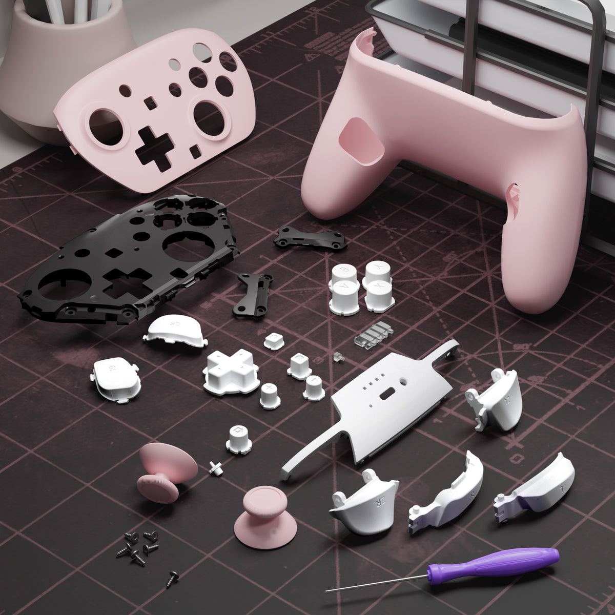 eXtremeRate DIY Replacement Full Set Shells with Buttons for Nintendo Switch 2 Pro Controller - Cherry Blossoms Pink