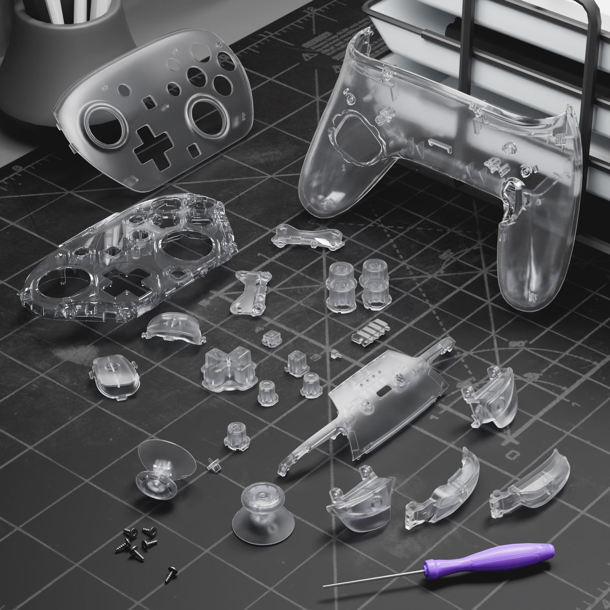 eXtremeRate DIY Replacement Full Set Shells with Buttons for Nintendo Switch 2 Pro Controller - Clear