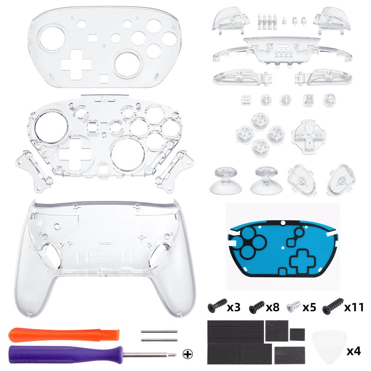 eXtremeRate DIY Replacement Full Set Shells with Buttons for Nintendo Switch 2 Pro Controller - Clear