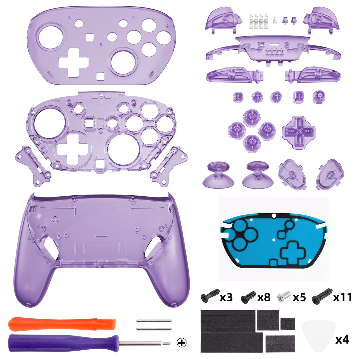 eXtremeRate DIY Replacement Full Set Shells with Buttons for Nintendo Switch 2 Pro Controller - Clear Altomic Purple eXtremeRate