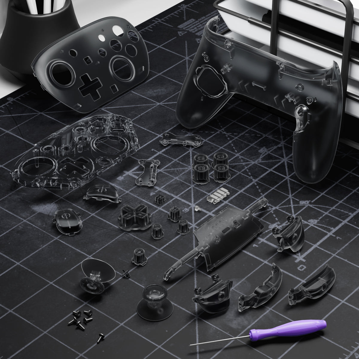 eXtremeRate DIY Replacement Full Set Shells with Buttons for Nintendo Switch 2 Pro Controller - Clear Slate Black