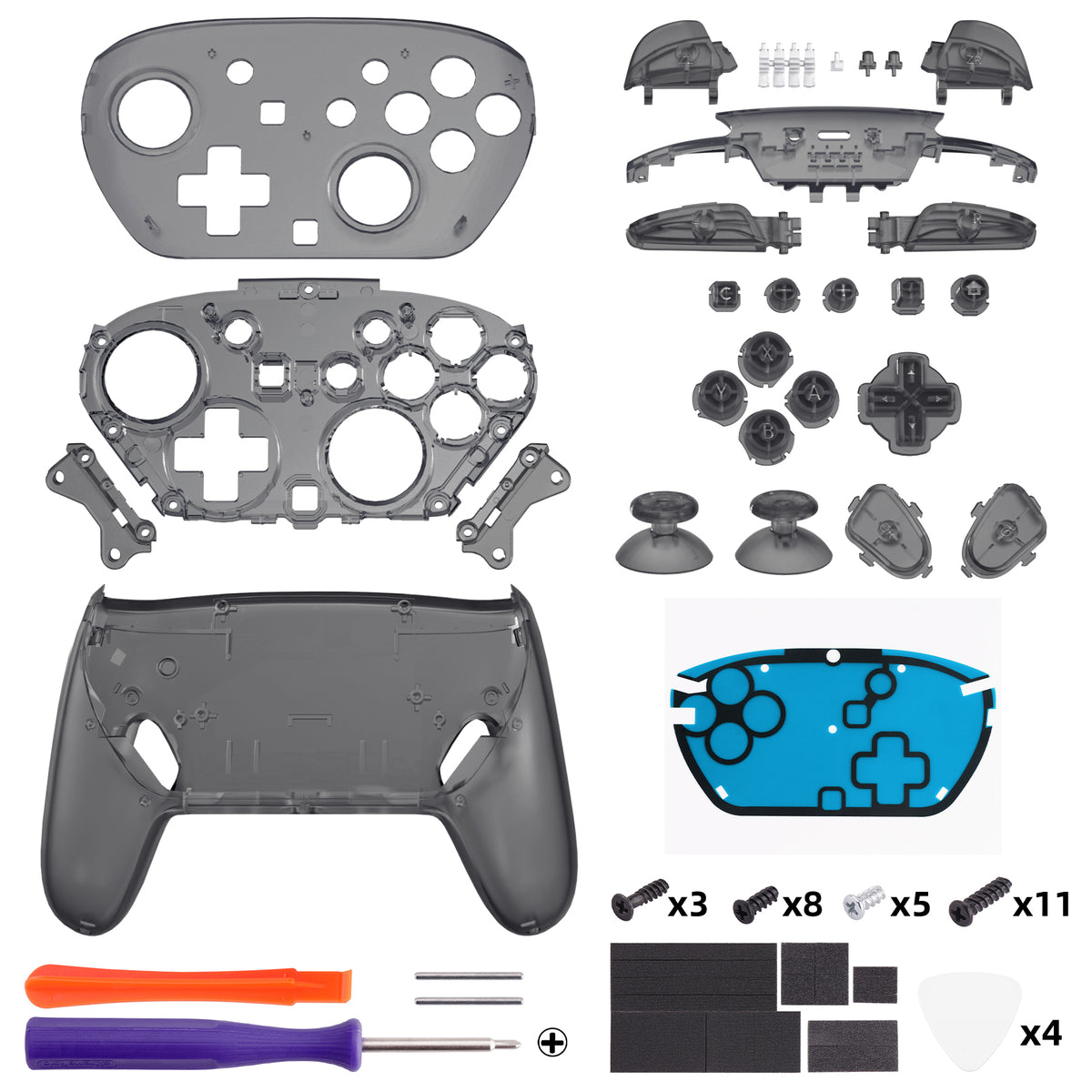 eXtremeRate DIY Replacement Full Set Shells with Buttons for Nintendo Switch 2 Pro Controller - Clear Slate Black