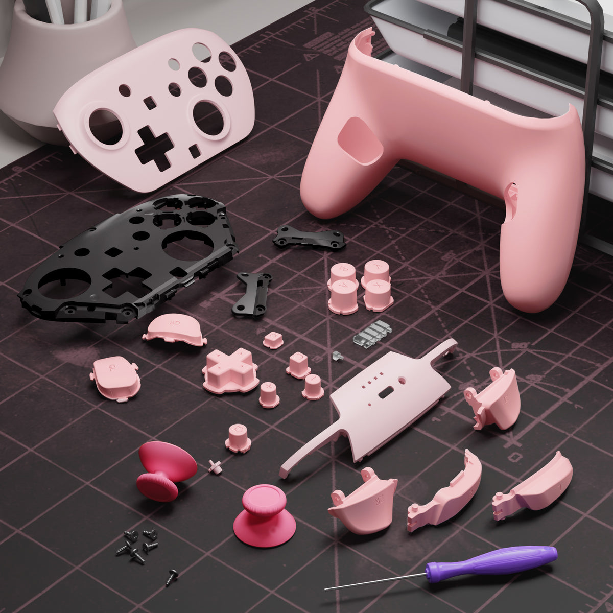 eXtremeRate DIY Replacement Full Set Shells with Buttons for Nintendo Switch 2 Pro Controller - Puffy Pink