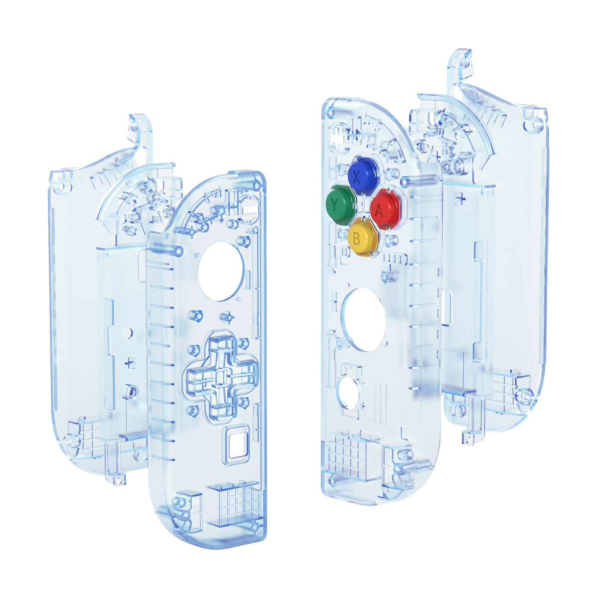 eXtremeRate Dpad Version Replacement Full Set Shell Case with Buttons for Joycon of NS Switch - Clear Glacier Blue