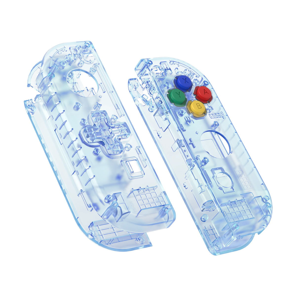 eXtremeRate Dpad Version Replacement Full Set Shell Case with Buttons for Joycon of NS Switch - Clear Glacier Blue
