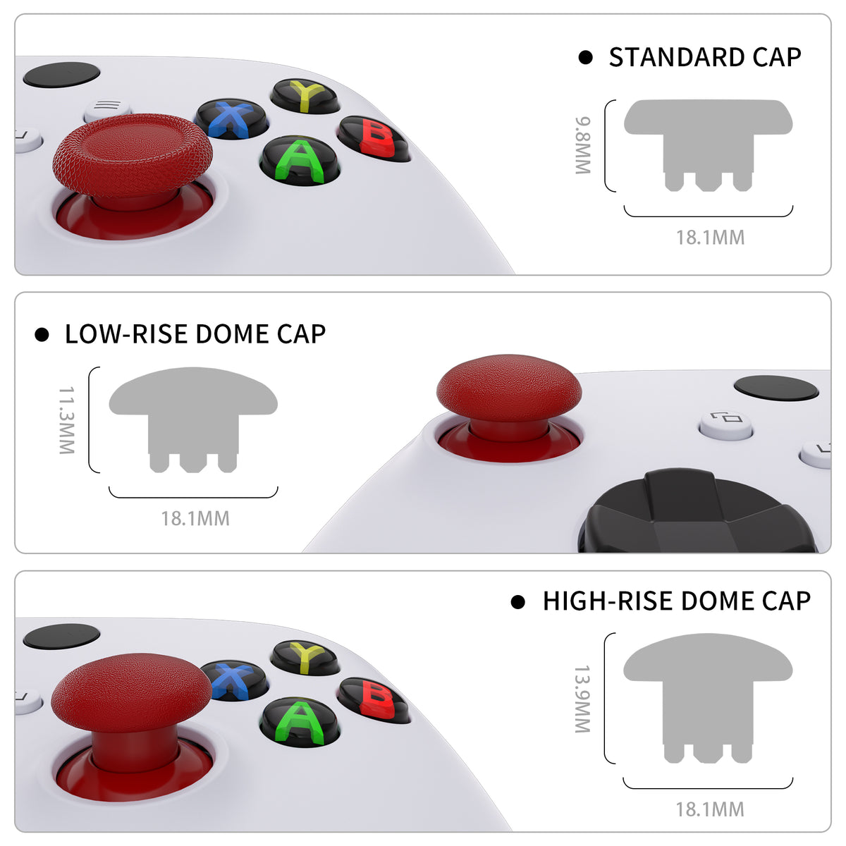 EDGE Sticks Replacement Interchangeable Thumbsticks for Xbox Series X/S & Xbox Core & Xbox One X/S & Xbox Elite V1 & NS Switch Pro Controller - Carmine Red eXtremeRate