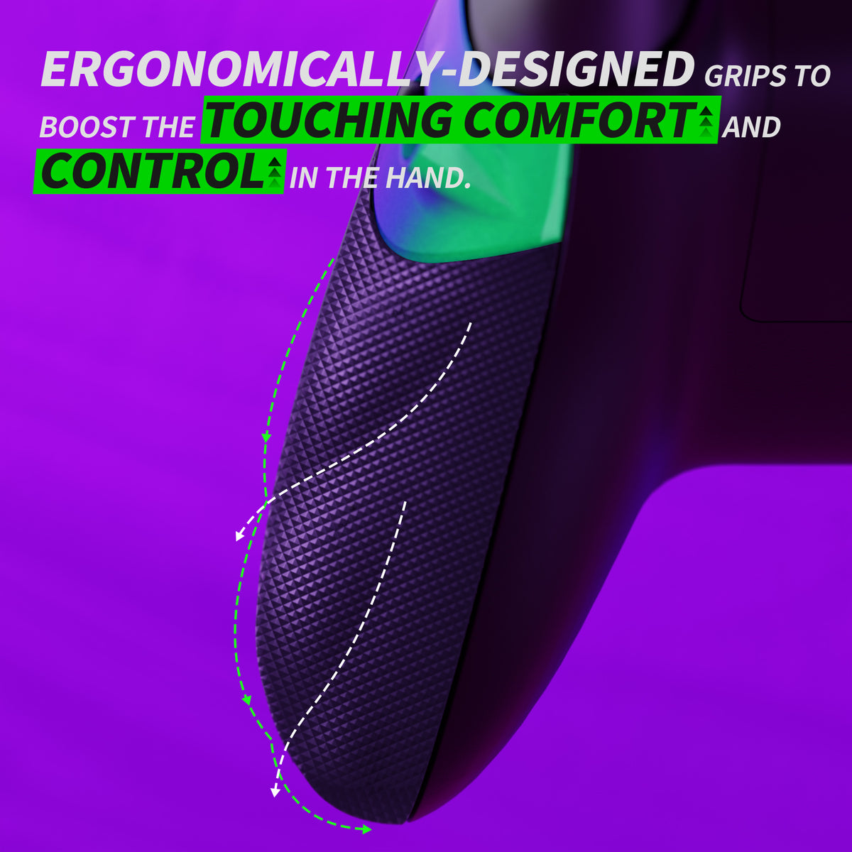 eXtremeRate FLEXOR Clicky Rubberized Side Rails Grips Trigger Stop Kit for Xbox Series X/S Controller & Xbox Core Controller - Chameleon Green Purple eXtremeRate