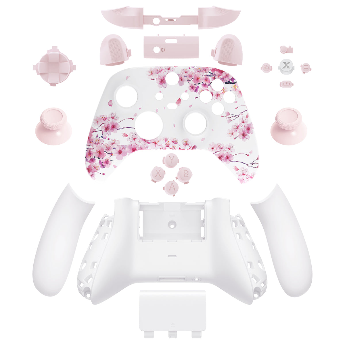 eXtremeRate Full Set Housing Shell Case with Buttons for Xbox Series X & S Controller - Cherry Blossom Whisper