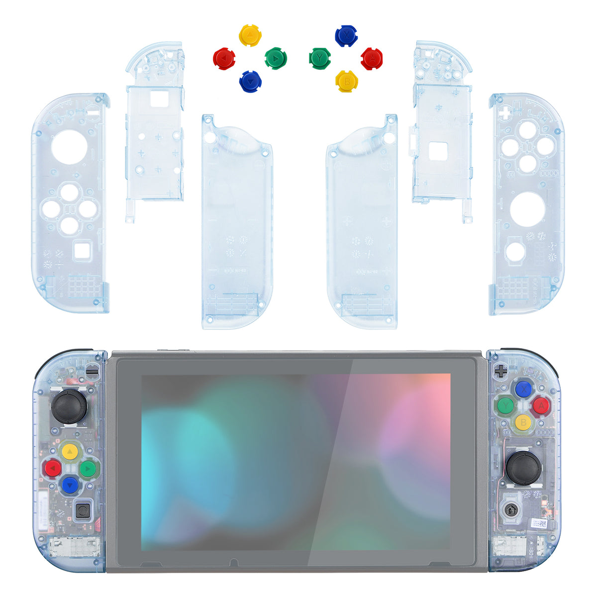 eXtremeRate Replacement Full Set Shell Case with Buttons for Joycon of NS Switch - Clear Glacier Blue