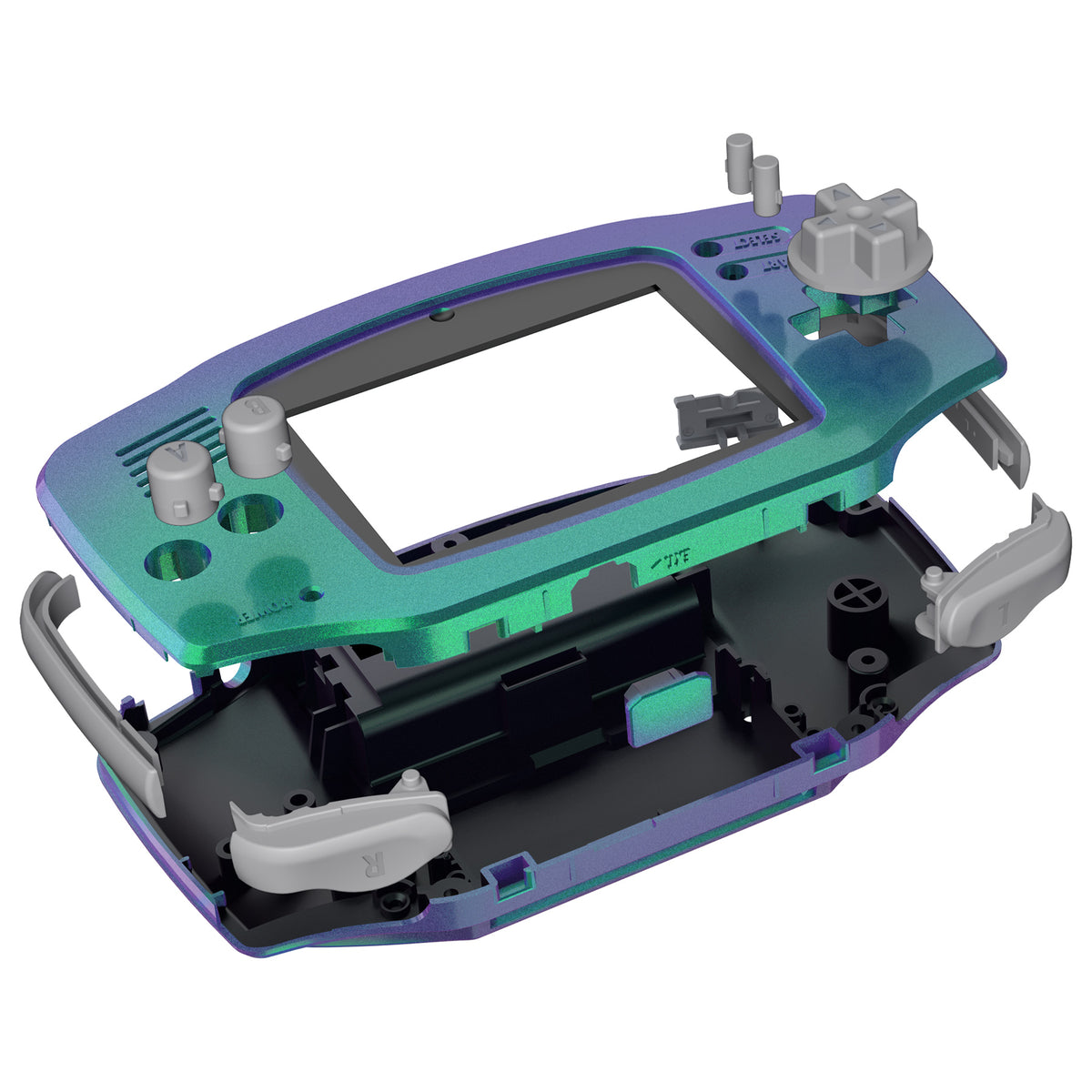 eXtremeRate IPS Ready Upgraded GBA Replacement Full Set Shells with Buttons for Gameboy Advance, Compatible with Both IPS & Standard LCD - Chameleon Green Purple
