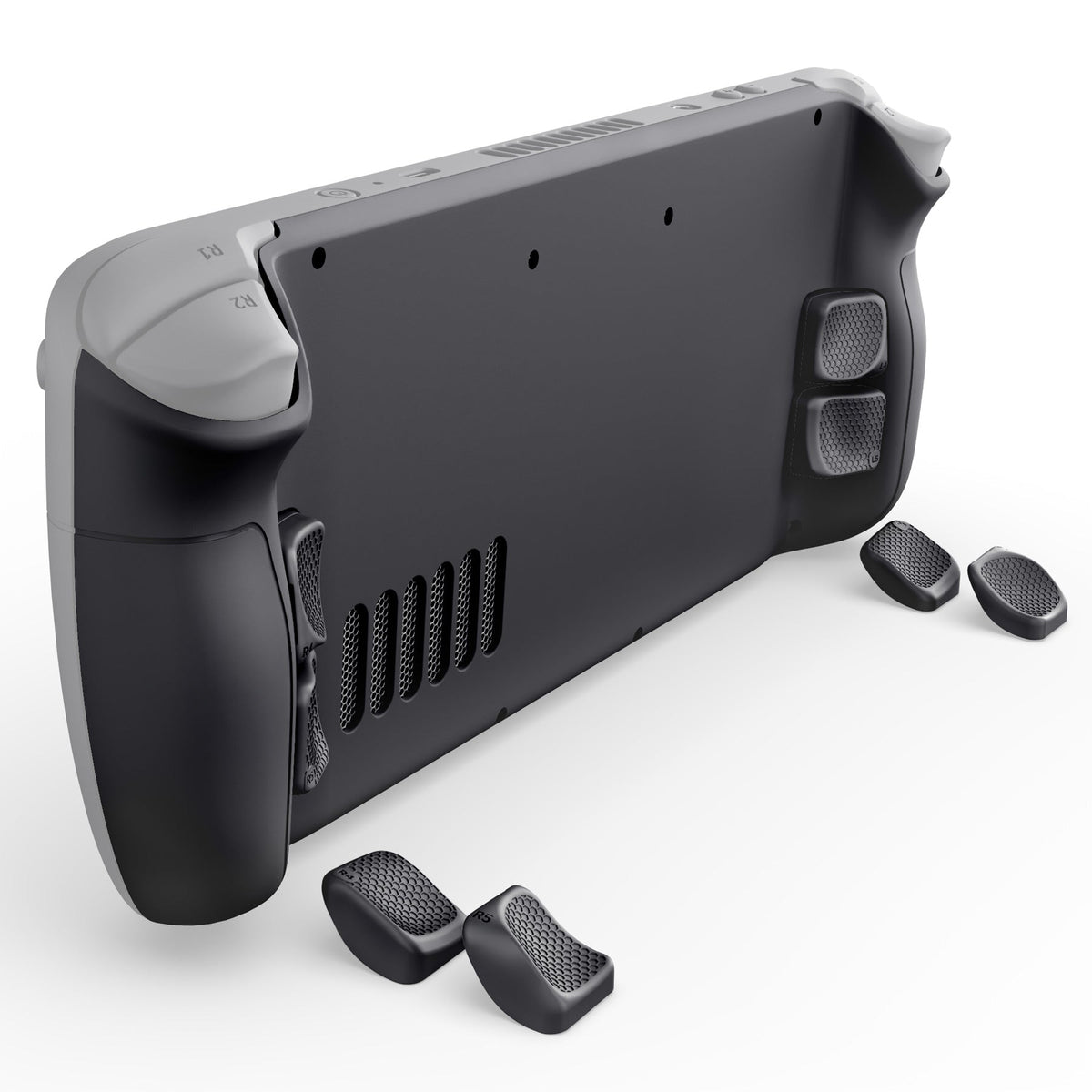 eXtremeRate Interchangeable Back Buttons Bottom Shell for Steam Deck LCD & OLED - with 2 Height Adjustable Buttons - Black eXtremeRate