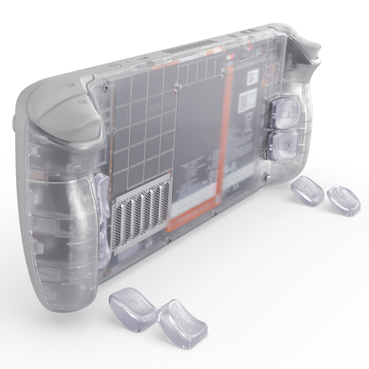 eXtremeRate Interchangeable Back Buttons Bottom Shell for Steam Deck LCD & OLED - with 2 Height Adjustable Buttons - Clear