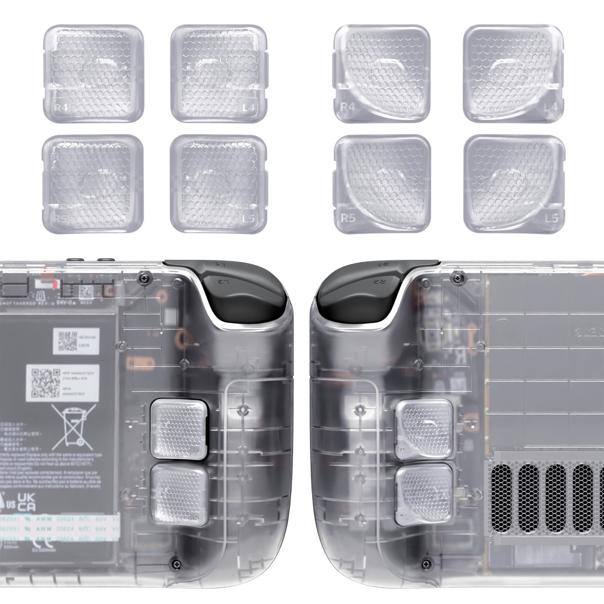 eXtremeRate Interchangeable Back Buttons Bottom Shell for Steam Deck LCD & OLED - with 2 Height Adjustable Buttons - Clear