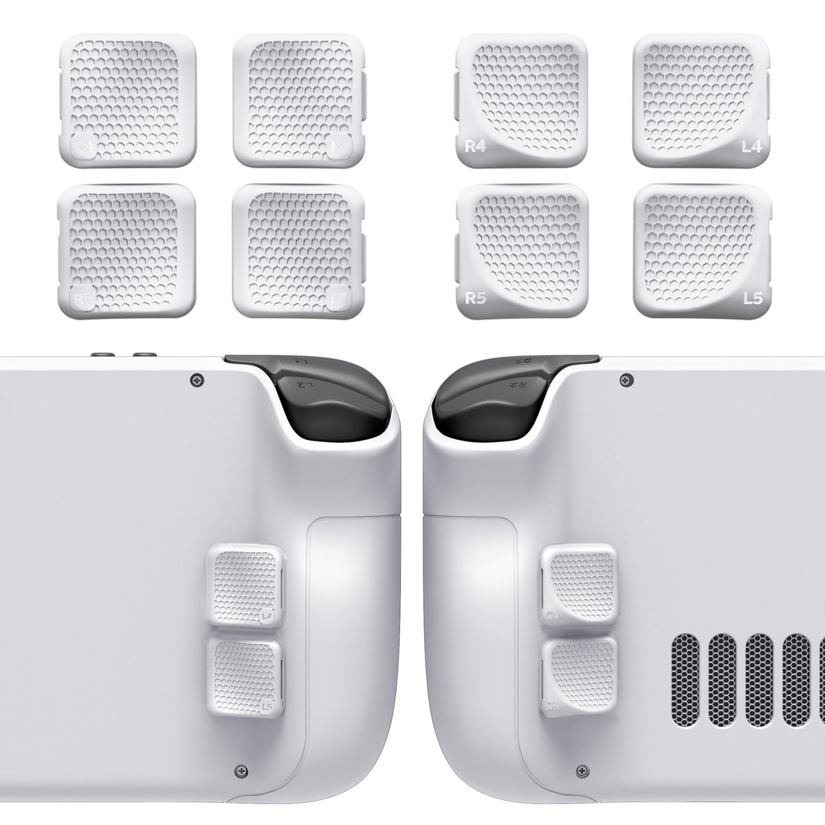 eXtremeRate Interchangeable Back Buttons Bottom Shell for Steam Deck LCD & OLED - with 2 Height Adjustable Buttons - Frosted White