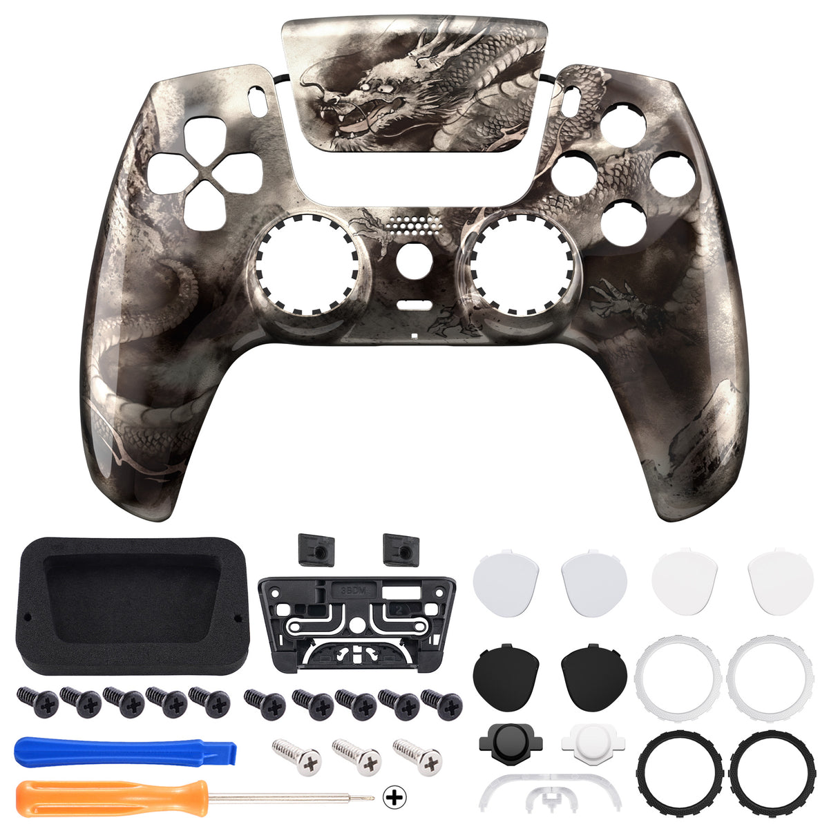 eXtremeRate LUNA Redesigned Replacement Front Shell with Touchpad Compatible with PS5 Controller BDM-010/020/030/040/050/060 - Dragon Scroll