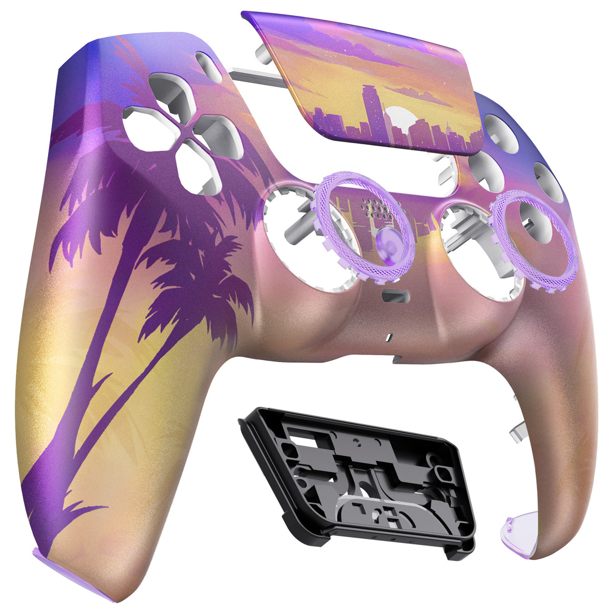 eXtremeRate LUNA Redesigned Replacement Front Shell with Touchpad Compatible with PS5 Controller BDM-010/020/030/040/050/060 - Neon Miami