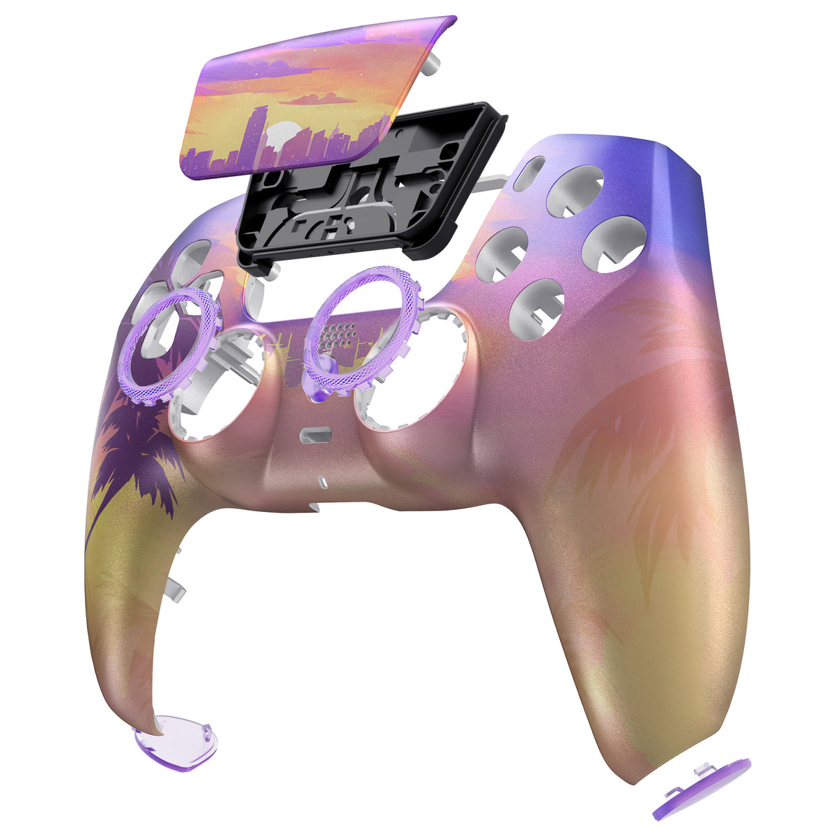 eXtremeRate LUNA Redesigned Replacement Front Shell with Touchpad Compatible with PS5 Controller BDM-010/020/030/040/050/060 - Neon Miami