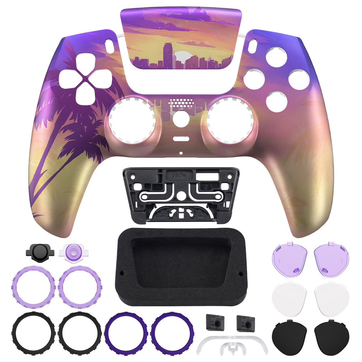 eXtremeRate LUNA Redesigned Replacement Front Shell with Touchpad Compatible with PS5 Controller BDM-010/020/030/040/050/060 - Neon Miami