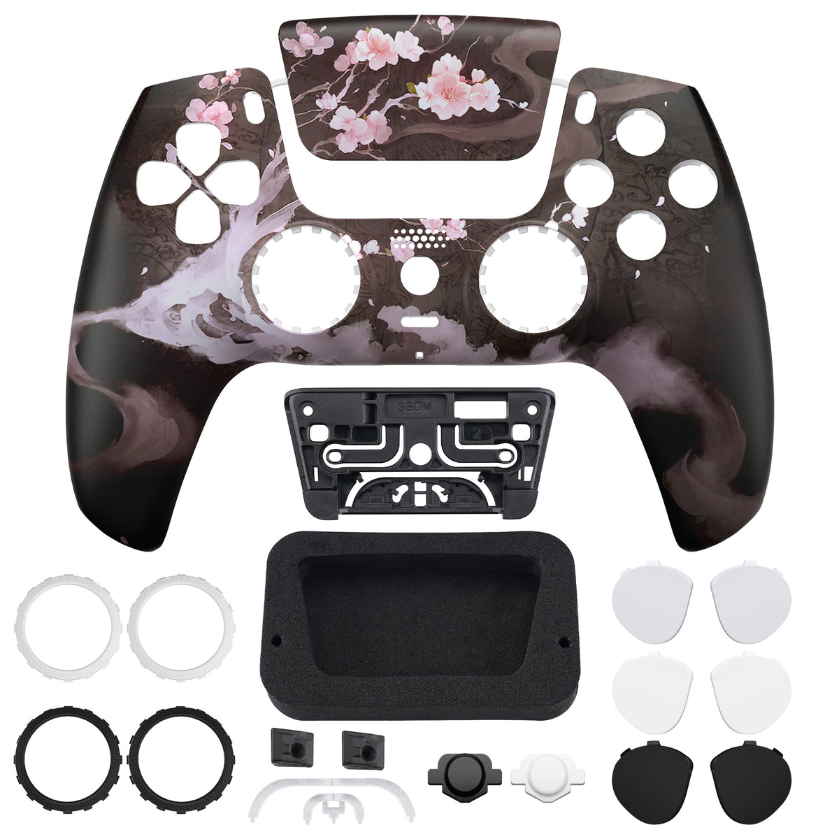 eXtremeRate LUNA Redesigned Replacement Front Shell with Touchpad Compatible with PS5 Controller BDM-010/020/030/040/050/060 - Blossom In The Darkness