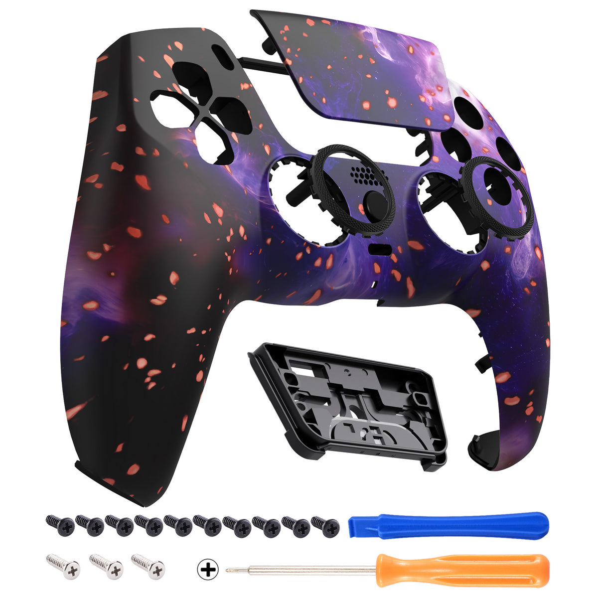eXtremeRate LUNA Redesigned Replacement Front Shell with Touchpad Compatible with PS5 Controller BDM-010/020/030/040/050 - Glow in Dark - Cosmic Camo
