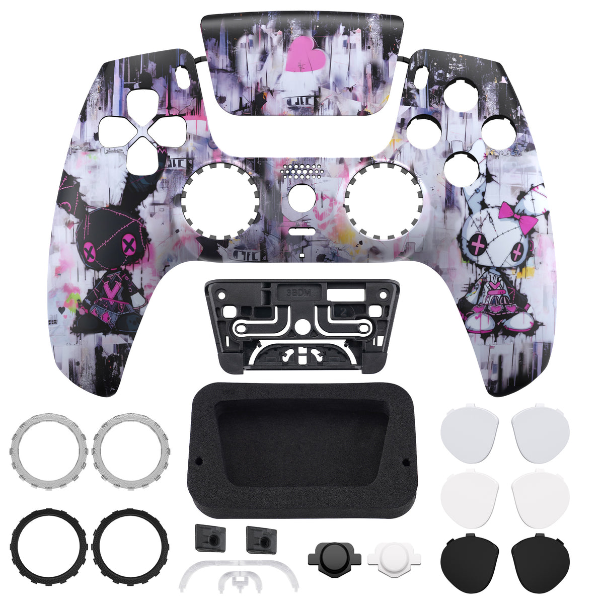 eXtremeRate LUNA Redesigned Replacement Front Shell with Touchpad Compatible with PS5 Controller BDM-010/020/030/040/050/060 - Lovely Punky Bunny