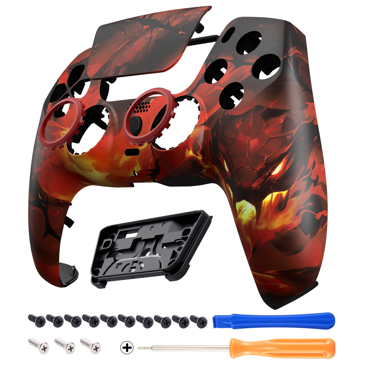 eXtremeRate LUNA Redesigned Replacement Front Shell with Touchpad Compatible with PS5 Controller BDM-010/020/030/040/050/060 - Purgatory Fire Serpent