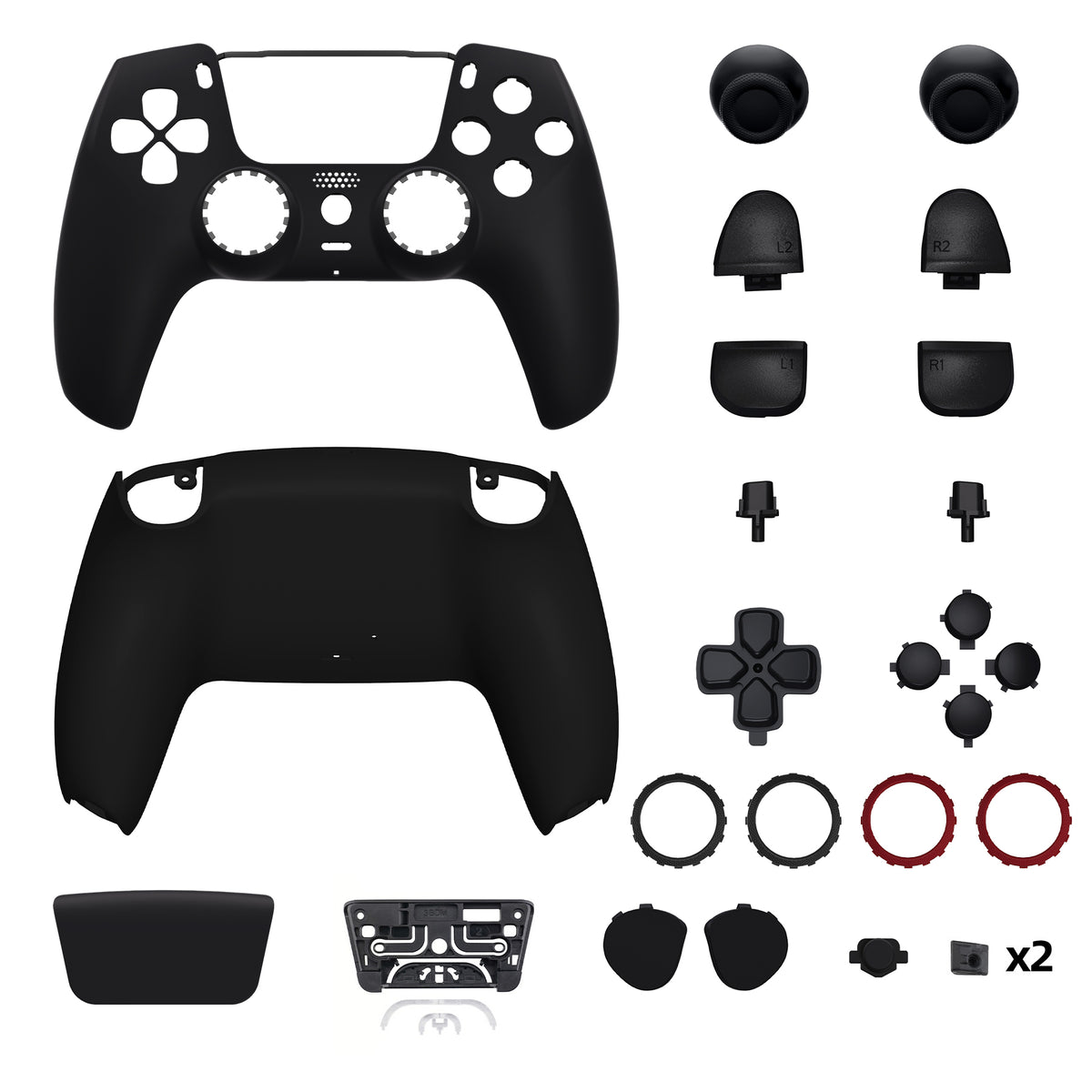eXtremeRate LUNA Redesigned Replacement Full Set Shells with Buttons Compatible with PS5 Controller BDM-030/040/050/060 - Black