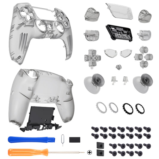 eXtremeRate LUNA Redesigned Replacement Full Set Shells with Buttons Compatible with PS5 Controller BDM-030/040/050/060 - Clear Black