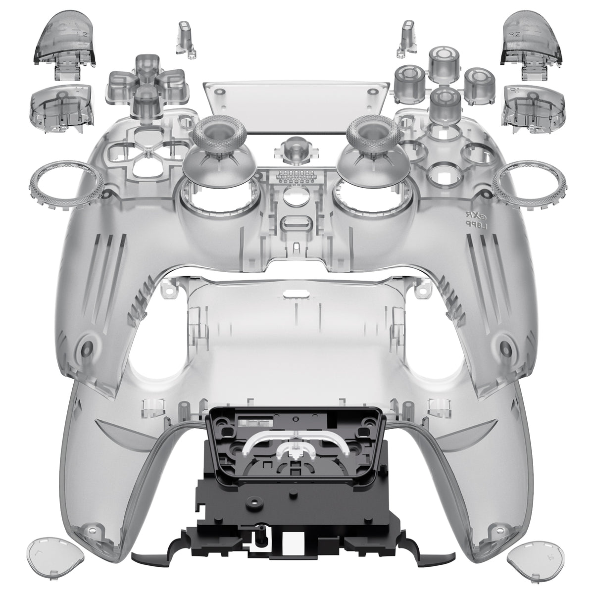 eXtremeRate LUNA Redesigned Replacement Full Set Shells with Buttons Compatible with PS5 Controller BDM-030/040/050/060 - Clear Black